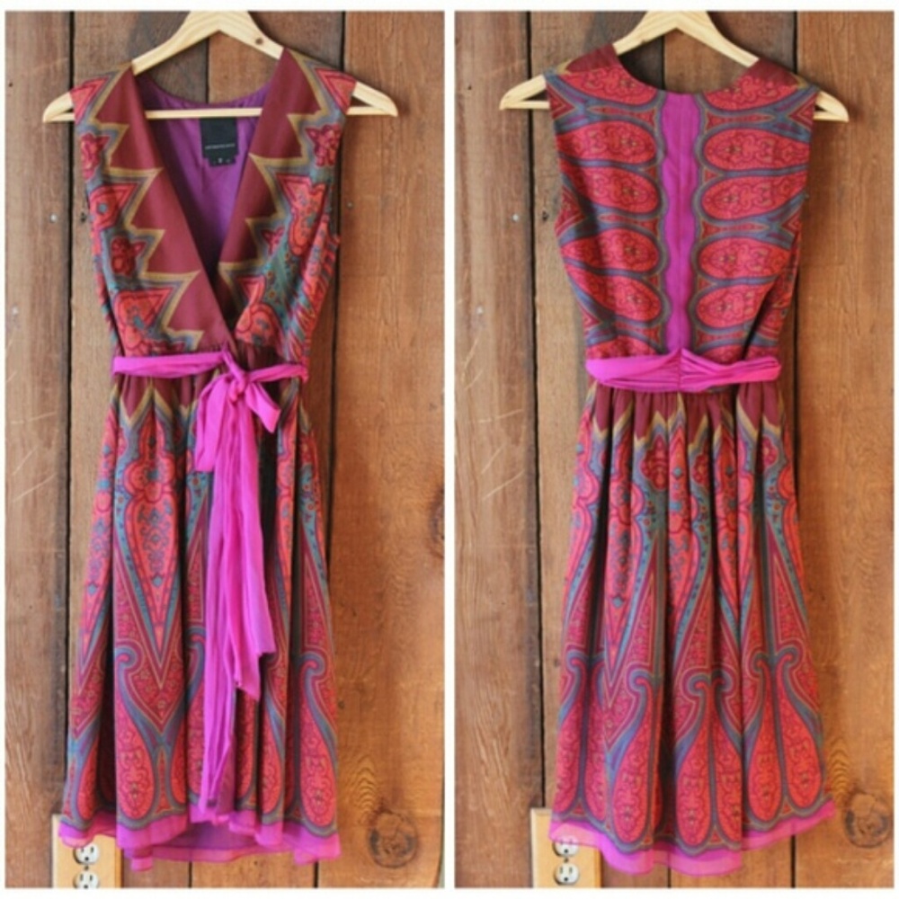 Anthropologie Anna Sui Paisley Wrap Silk Dress